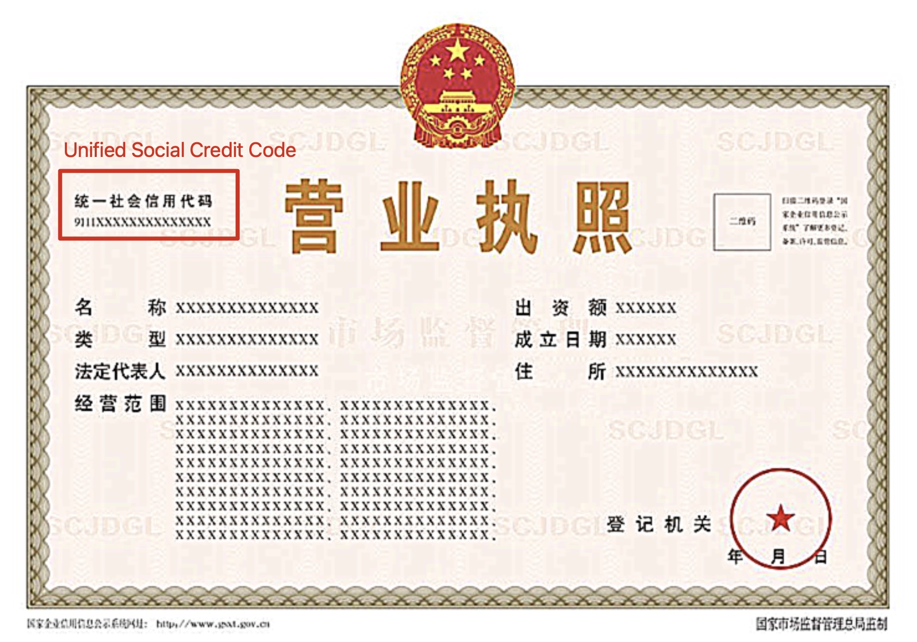 social credit code location on a business license